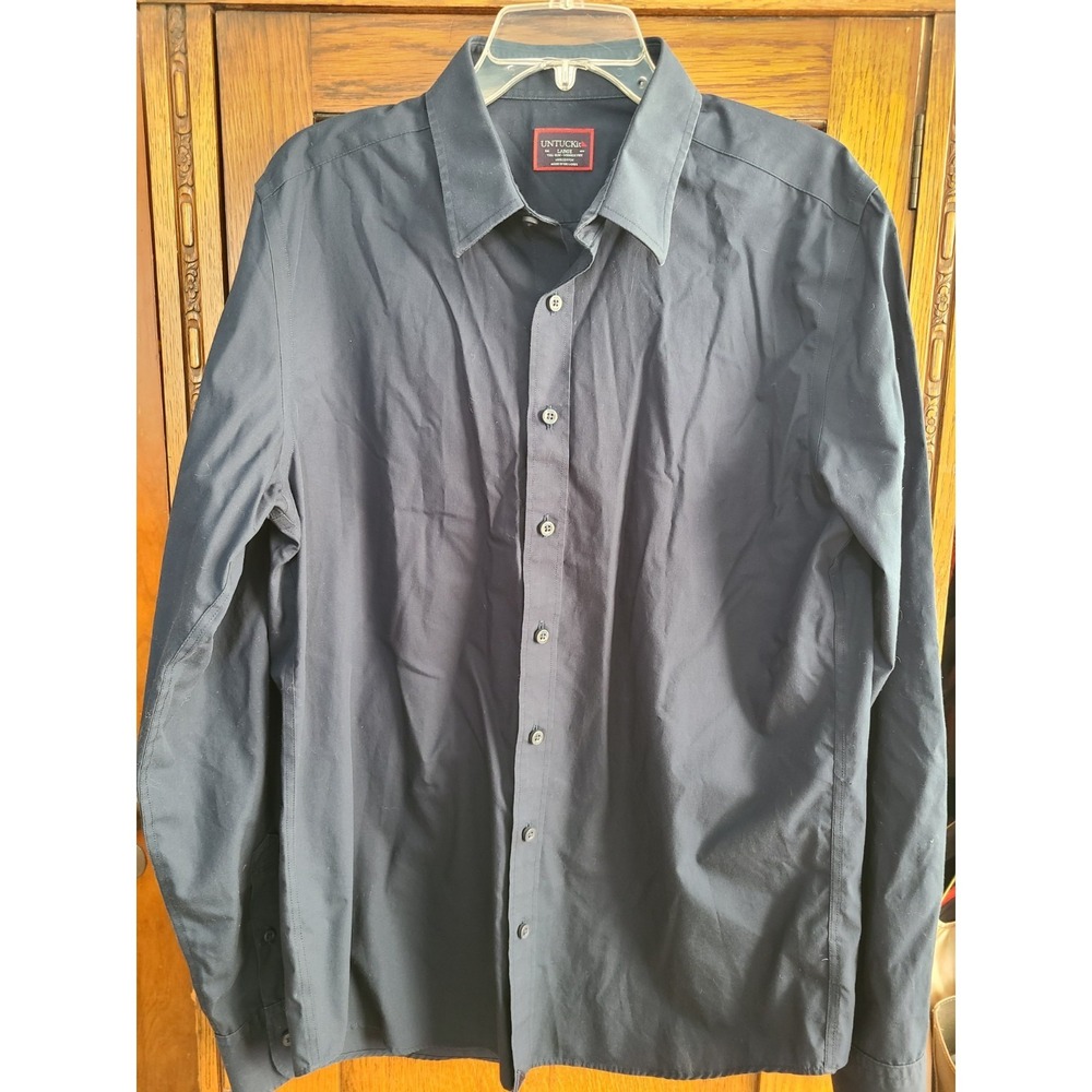 UNTUCKit Castello-WF Navy Blue Shirt Mens Large Tall Slim Wrinkle Free 35686